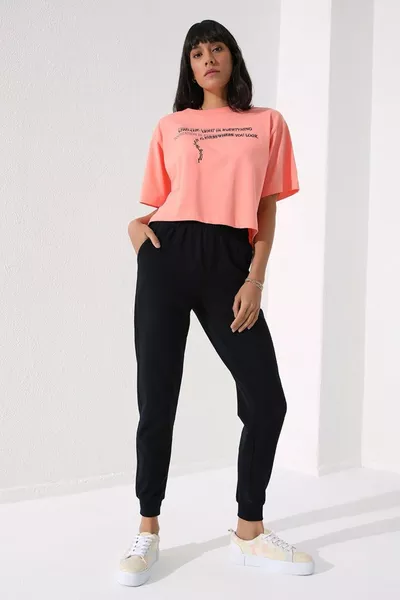 Pantalon de jogging femme taille haute bleu marine, forme confortable avec poignets - 