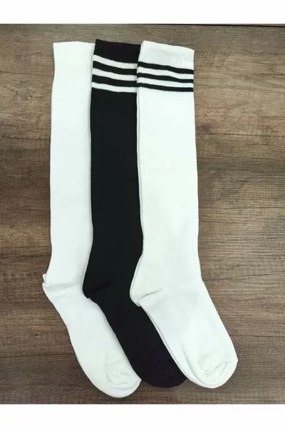 Унисекс 3 чифта детски футболн чорапи, дълги чорапи за терен, памучни