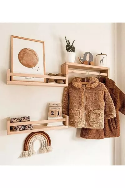 Montessori Bookshelf Children's Baby Room Shelf Wooden Bookshelf Coat Rack cm 3-Piece Reversible Shelf