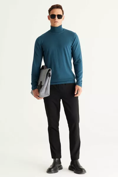 Мужской трикотажный свитер с стандартной посадкой, обычного кроя и воротником-гольф, для нефтяной промышленности