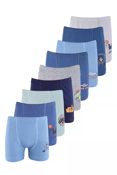 بوكسر أطفال أولاد من القطن مع ليكرا، عبوة من 5 قطع، برسومات ملونة متنوعة