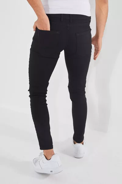 جينز رجالي بقصة ضيقة مع ليكرا، أسود عادي