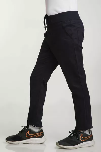 Unısex Çocuk Rıbana Bel Lacivert Rahat Kalıp Canvas Okul Pantolonu