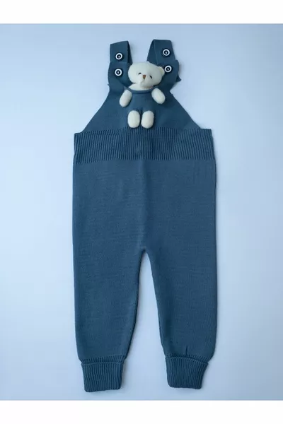 Salopette en tricot pour bébé et enfant avec boutons et ourson Indigo