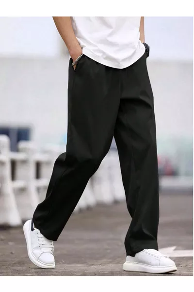 بنطال رياضي مريح واسع الساق باللون الأسود