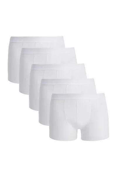 Erkek 5'li Pamuklu Likralı Esnek Kumaş Beyaz Boxer
