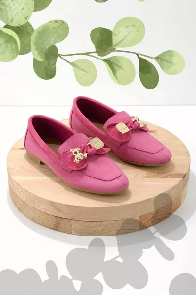 فوشيا سويدي باليه نسائي مسطحات 