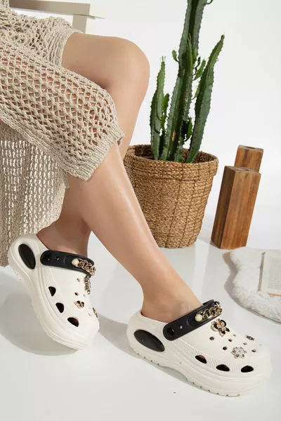 Women Eva Sea Beach Doctor Nurse Hospital Confort Casual Chain Detailed Sandals Slippers