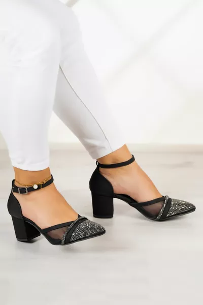 سوزي أسود كريب الحجر مساء اللباس أحذية