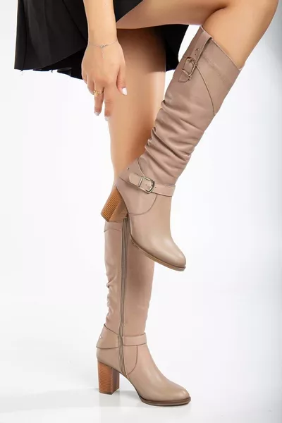 المرأة جلد طبيعي منفاخ مشبك مفصل أحذية الكعب - الحجر