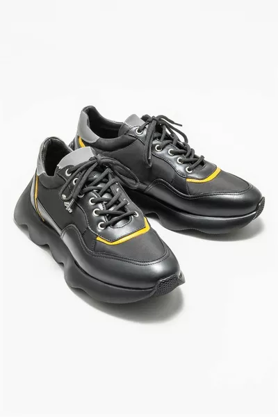 Black Leather Men's Sneakers