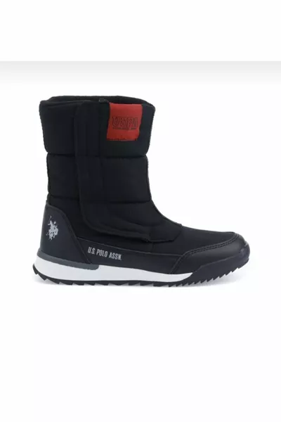 U.S Polo Assn. Women's Black Color Velcro Fluffy Rain Boots Snow Boots Clark