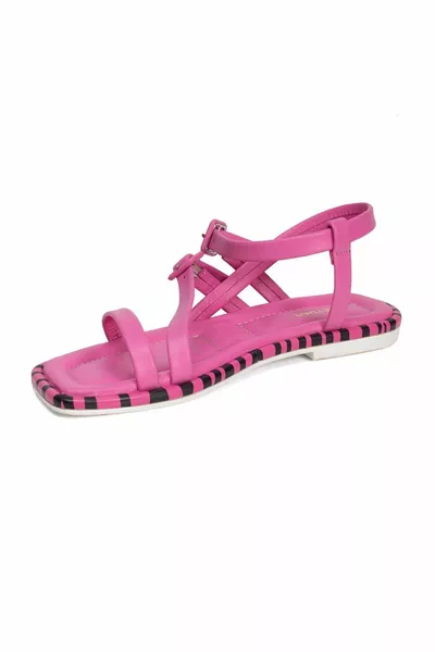 صنادل جلد طبيعي وردي للنساء 