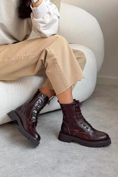 Tempest Brown echt leer met patroon 4 cm Lace-Up Women's Postal