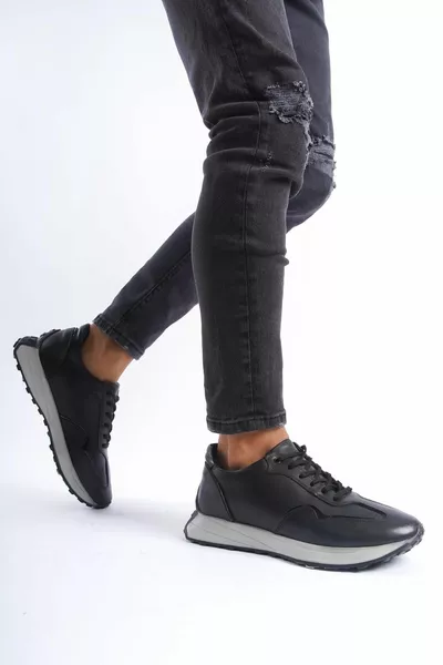 Erkek Hakiki Deri Bağcıklı Tam Kalıp Günlük Rahat Taban Hafif Spor Ayakkabı Sneaker