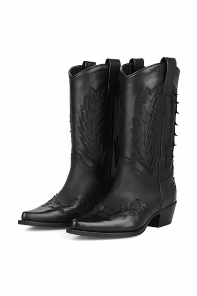 Black Leather Women's Cowboy Boots (red)