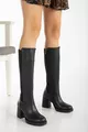 Rena Heeled Back Stretch Leather Boots Black