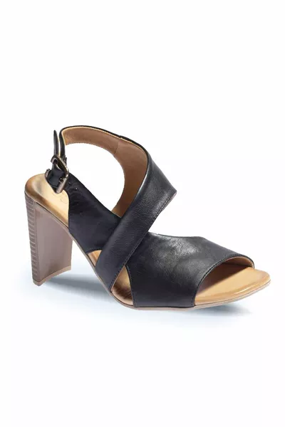 Обувки Черни Кожени Дамски Сандали на ток 