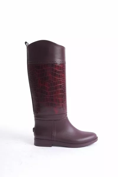 -BRD Дамски бургундски ботуши от крокодил
