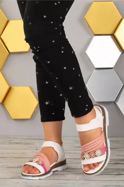 Kiko SB  Orto Pedik Sandali Bambina Pantofole Bianco-fucsia-salmone