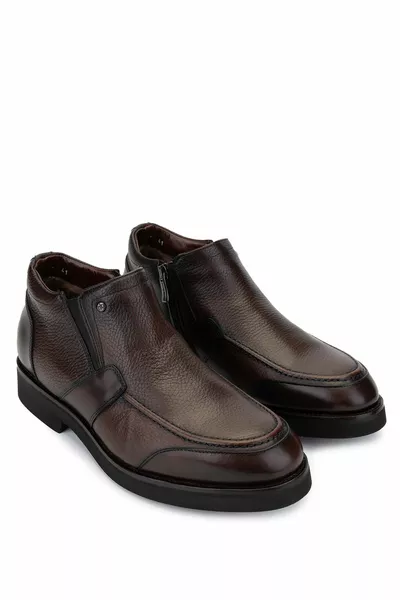 Мъжки тъмнокафяви ежедневни ботуши от естествена кожа