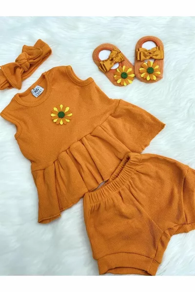 ORANJE RIBAN SUNFLOWER VILTSTIFT SOKKEN EN BANDANA SET