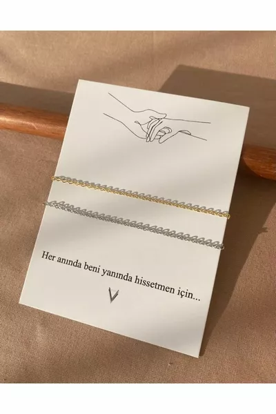 Saint-Valentin - Bracelet couple classique chaîne mince emballé