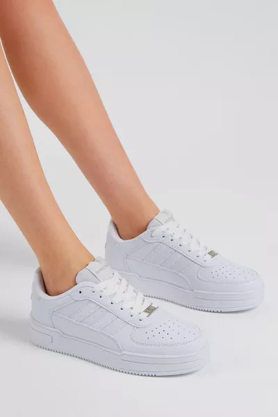Unisex bianco bianco a righe laterali lacci Casual Fit Sneakers