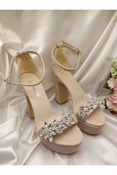 Дамски цвят на кожата Single Band Stone Cm Вечерна рокля на ток на висока платформа Булчински обувки