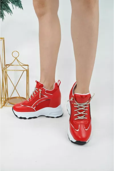 Damen Versteckte Polsterung Absätze Stein Sneakers Glitzer Schnürsenkel