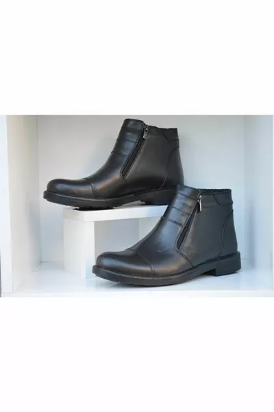 Genuine Leather Zipper Rubber Sole Fur Men's Boots