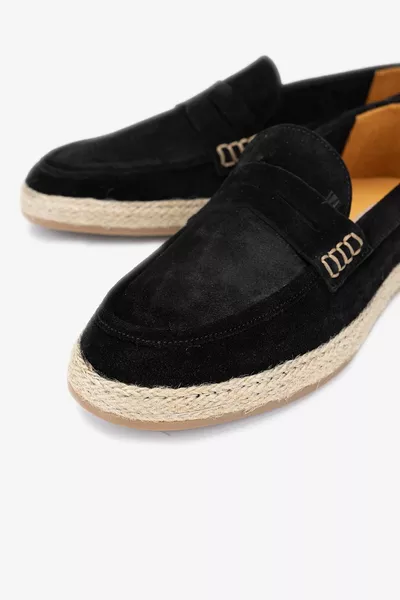 Scarpe mocassino da uomo in vera pelle scamosciata nera