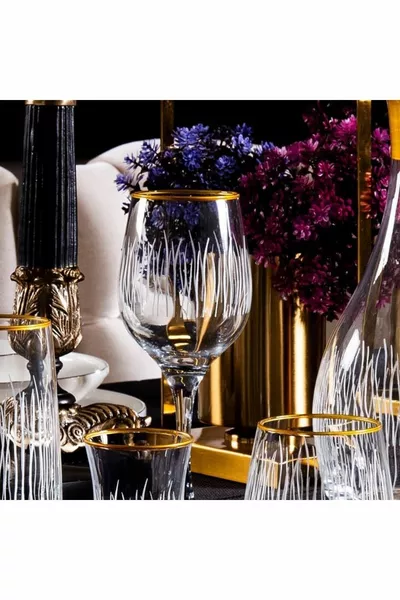  Stück  Personen Olympos Gold Glas Wasserset