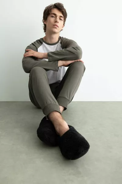 Stivaletti da casa in peluche con suola piatta da uomo WN