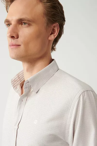 رجالي بيج زر طوق قطن سهل الكي قميص 