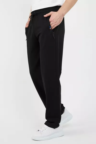 الرجال الأسود سستة جيب التطريز مفصلة مستقيم الساق مريحة تناسب قسط النسيج بنطال رياضي