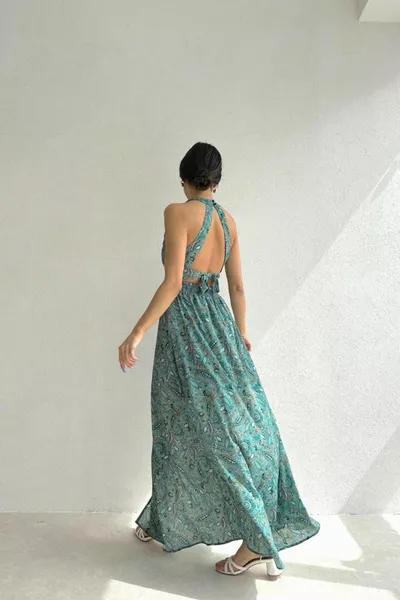 بيزلي منقوشة منخفضة متوسطة الطول سمارة اللباس الأخضر