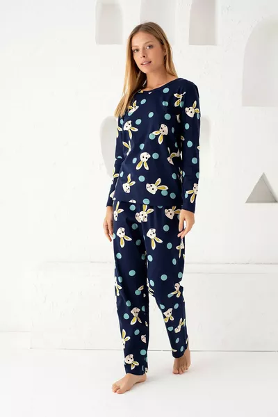 Navy Blue Cotton Pajamas Set