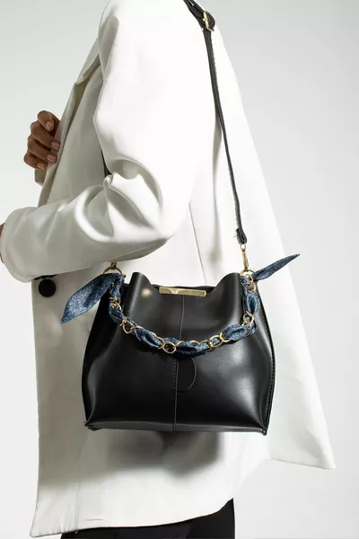 Women's 2-Piece Bag Soft Leather 3 Compartments Hand And Shoulder Bag With Scarf Chain Accessories