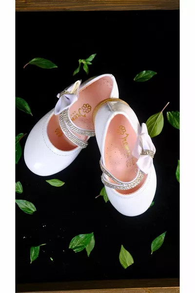 Witte stenen klittenbandboogballerina's voor meisjes