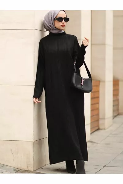 Half Fisherman Black Knit Dress