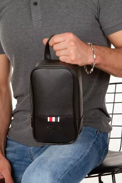 Adelina Мъжко черно портфолио за пътуване Клъч Чанта и държач за карти Комплект портфейл с механизъм