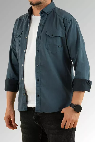 Мужская нефтяная зеленая облегающая рубашка узкого кроя из хлопка из денима