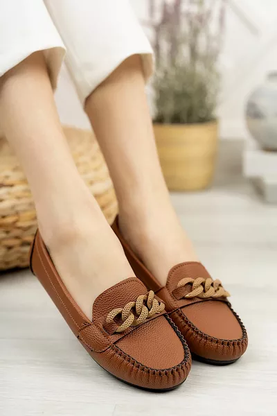 Femmes Ballerines Léger Confortable Semelle Orthopédique Cuir Peau Mère Chaussures Tan