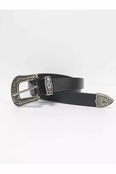 Ceinture noire % boucle de costume en cuir véritable pour femme