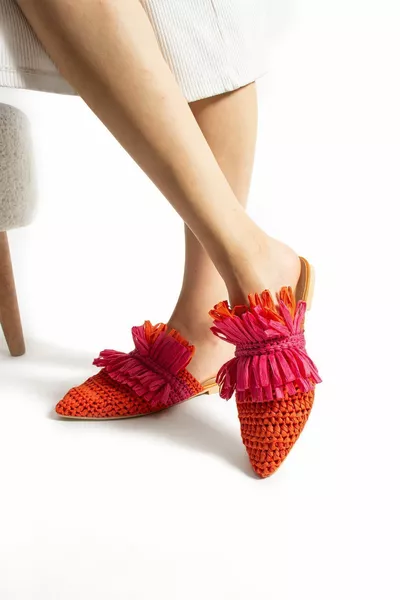 البرتقال قش شرابة المرأة النعال عدم الانزلاق الوحيد بركة البحر شاطئ النعال