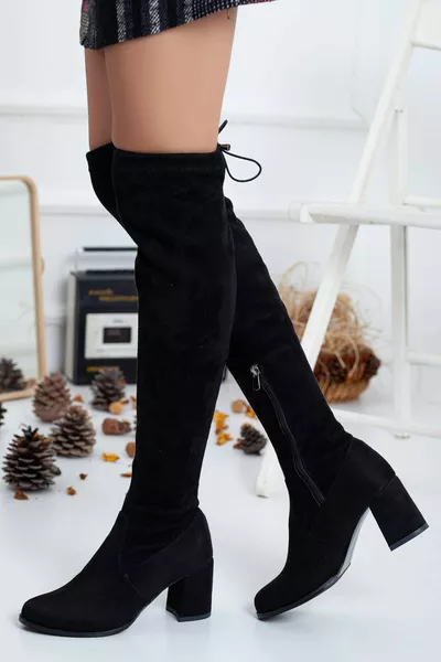 أحذية جوارب ، أنثوية ، أسلوب سهل المظهر الأنيق فوق الركبة ، كعب أسود من جلد الغزال تمتد وتمتد