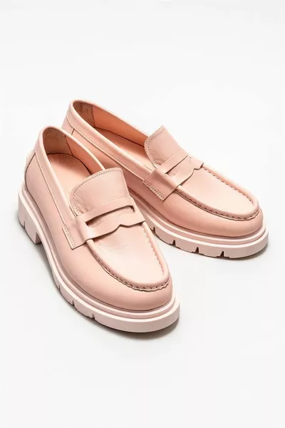 Mocassins femme en cuir rose