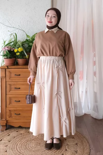 Caramel 2 fils crop & cream bow jupe ensemble