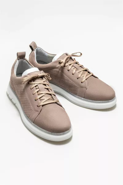 حذاء رياضي رجالي جلد رمادي